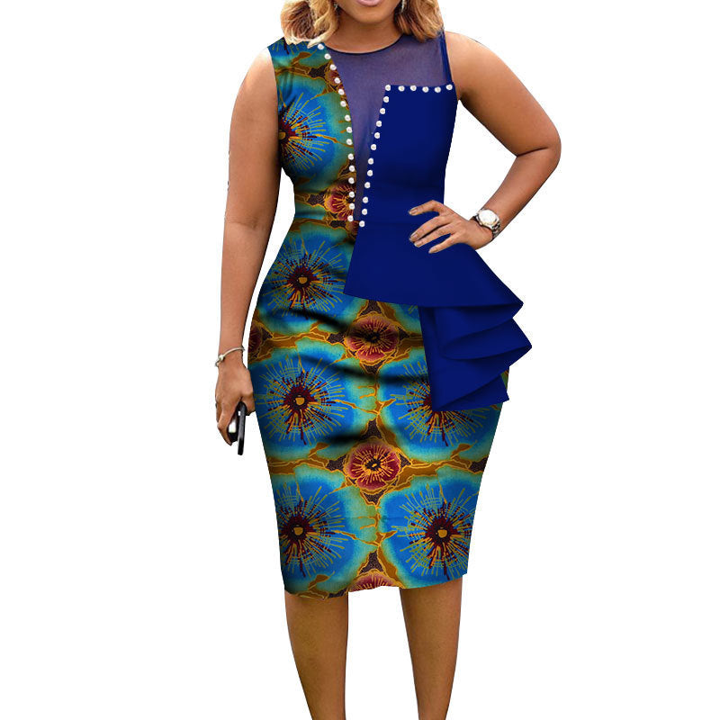 African Fashion Women Bain Riche African Cotton Printed Sleeveless Tight Dress Elegant Party Wear