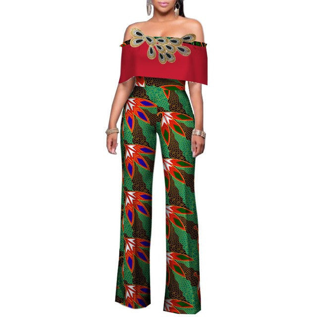 Printed Jumpsuit, Cotton One-Shoulder Wide-Leg Pants, African Fashion