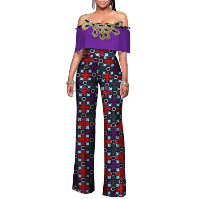 Printed Jumpsuit, Cotton One-Shoulder Wide-Leg Pants, African Fashion