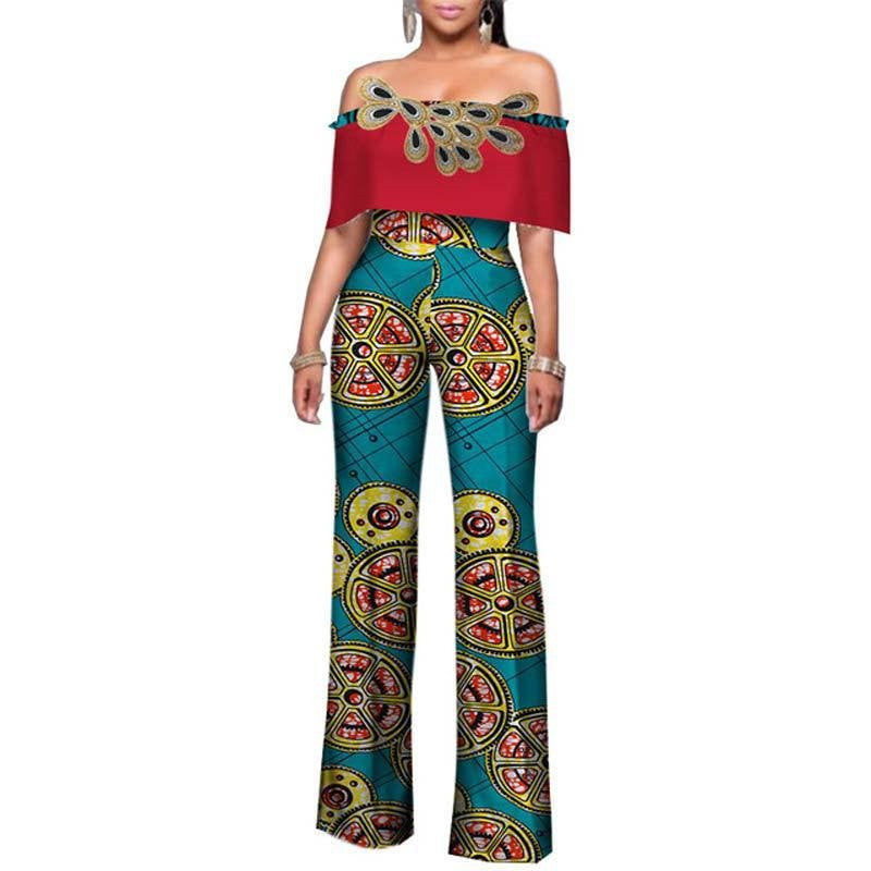 Printed Jumpsuit, Cotton One-Shoulder Wide-Leg Pants, African Fashion