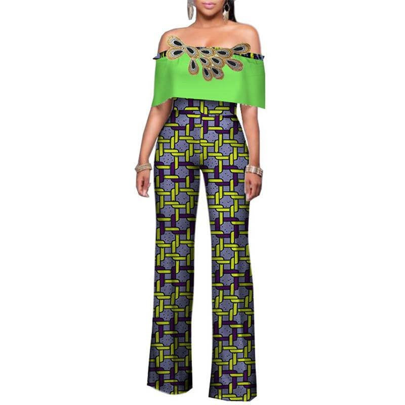 Printed Jumpsuit, Cotton One-Shoulder Wide-Leg Pants, African Fashion