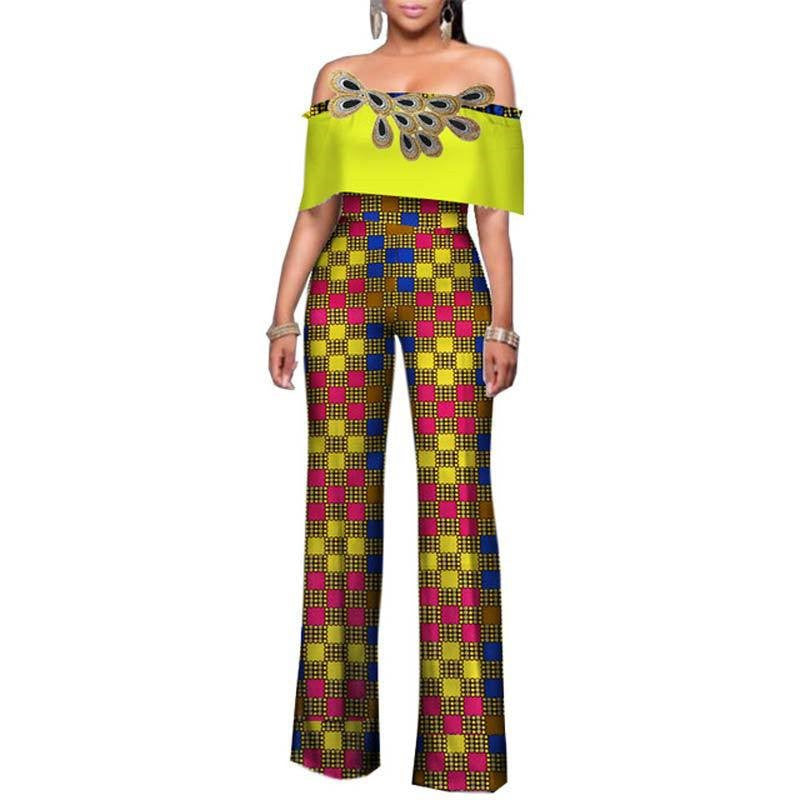 Printed Jumpsuit, Cotton One-Shoulder Wide-Leg Pants, African Fashion