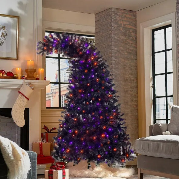 6FT Artificial Fir Bent Top Halloween Christmas Tree, Xmas Tree Bendable  Style Christmas Tree Holiday Decoration W1,080 Branch Tips, 300 LED Lights X Mas Halloween Style