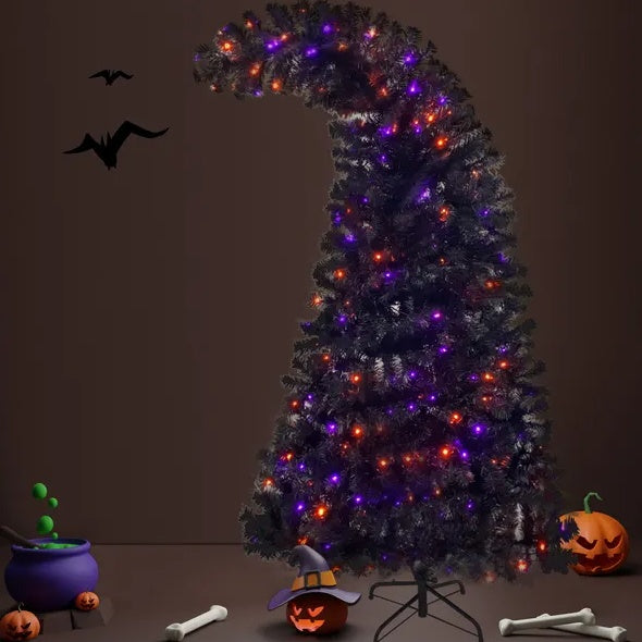 6FT Artificial Fir Bent Top Halloween Christmas Tree, Xmas Tree Bendable  Style Christmas Tree Holiday Decoration W1,080 Branch Tips, 300 LED Lights X Mas Halloween Style