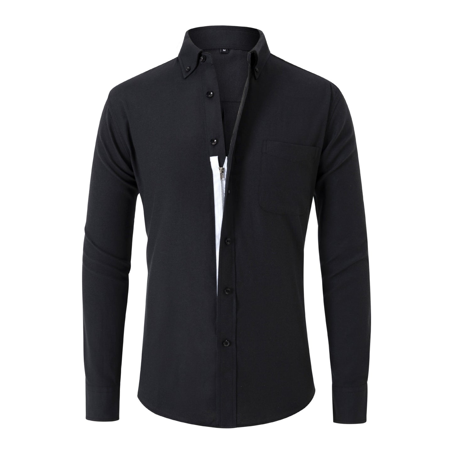 Non-ironing Men's Long-sleeve Zipper Oxford Woven Shirts