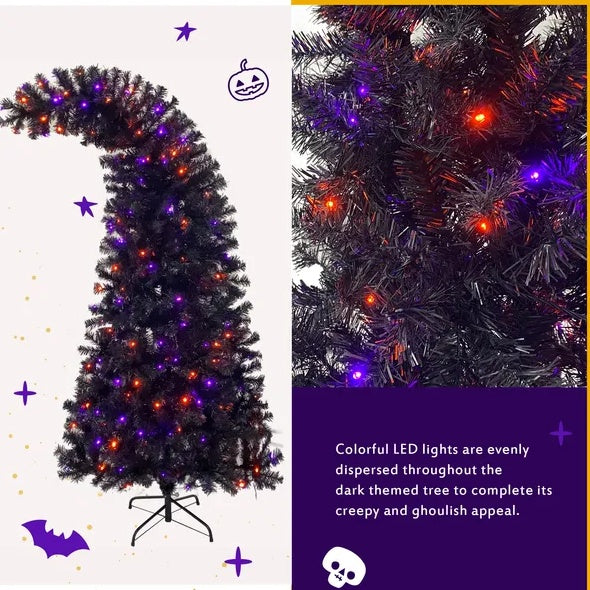 6FT Artificial Fir Bent Top Halloween Christmas Tree, Xmas Tree Bendable  Style Christmas Tree Holiday Decoration W1,080 Branch Tips, 300 LED Lights X Mas Halloween Style