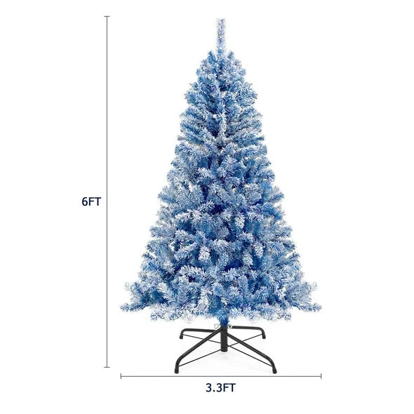 6FT Pre-Lit Hinged Artificial Fir Christmas Tree, Xmas Tree Snow Flocked Artificial Holiday Christmas Tree W 750 Branch Tips X Mas