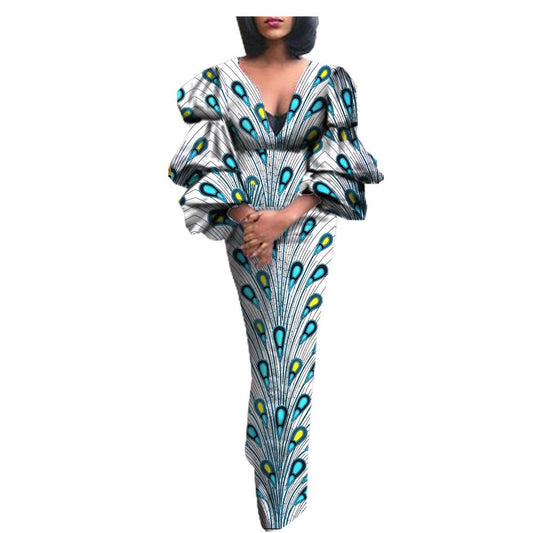 Women's African Ethnic Batik V-neck Dress