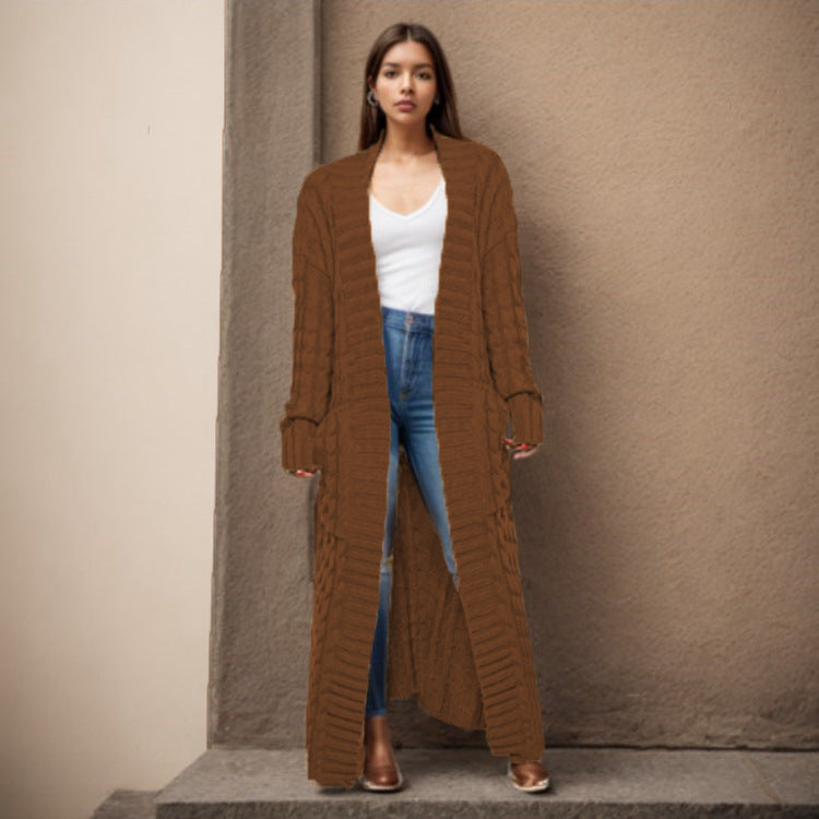 Women's Long Cable-knit Sweater Coat With Pockets