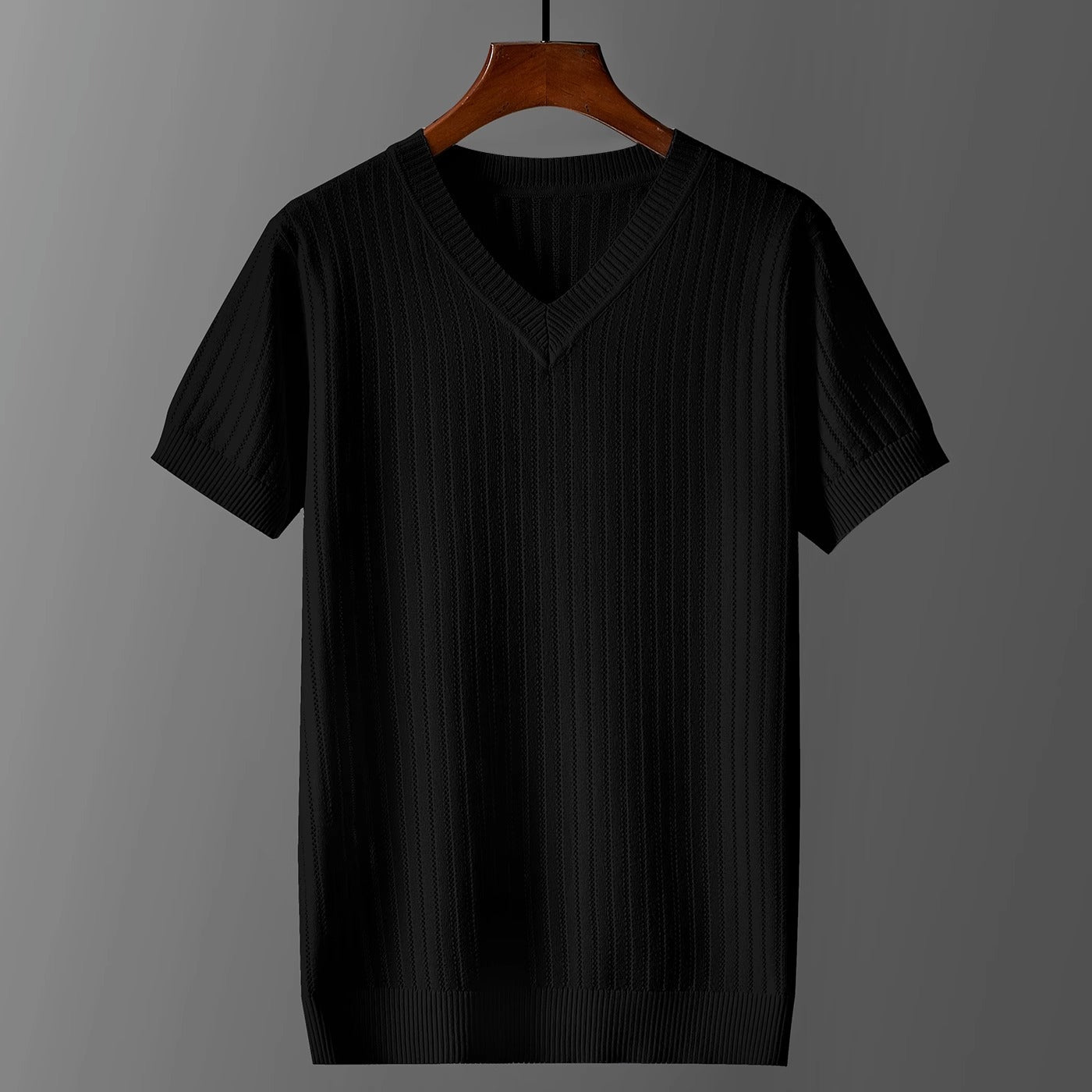 Men's Short-sleeved V-neck Knitted T-shirt