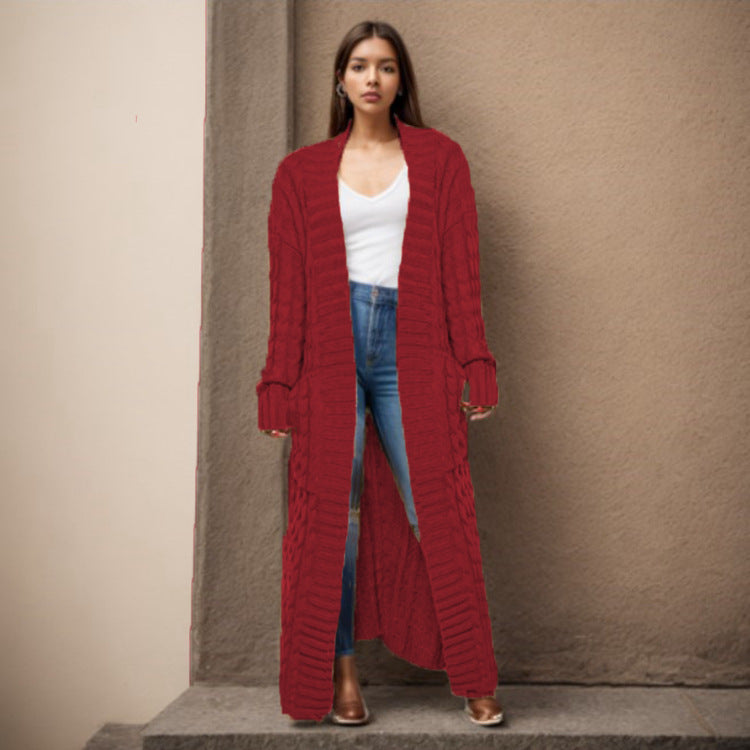 Women's Long Cable-knit Sweater Coat With Pockets