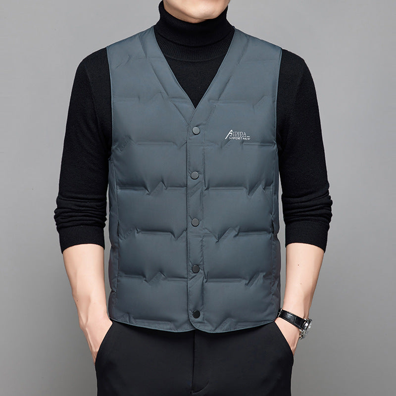 Men's Basic Warm Cardigan Button V-neck Base Down Vest