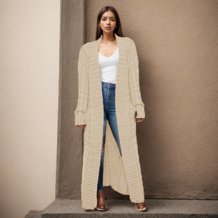 Women's Long Cable-knit Sweater Coat With Pockets