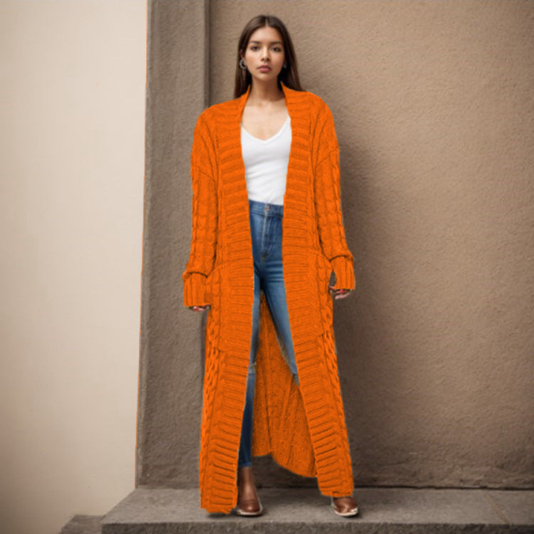 Women's Long Cable-knit Sweater Coat With Pockets