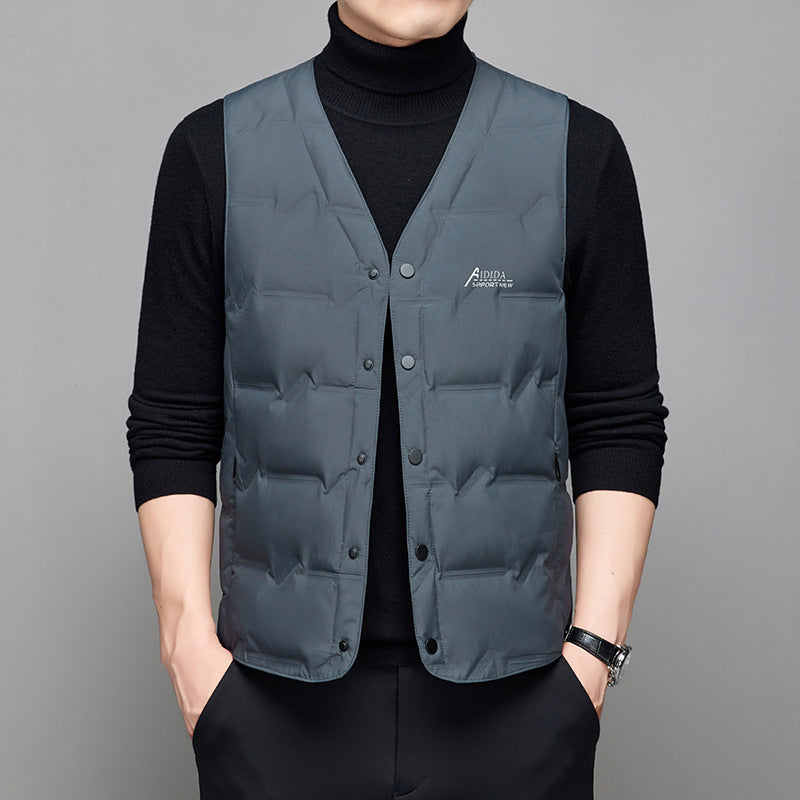 Men's Basic Warm Cardigan Button V-neck Base Down Vest